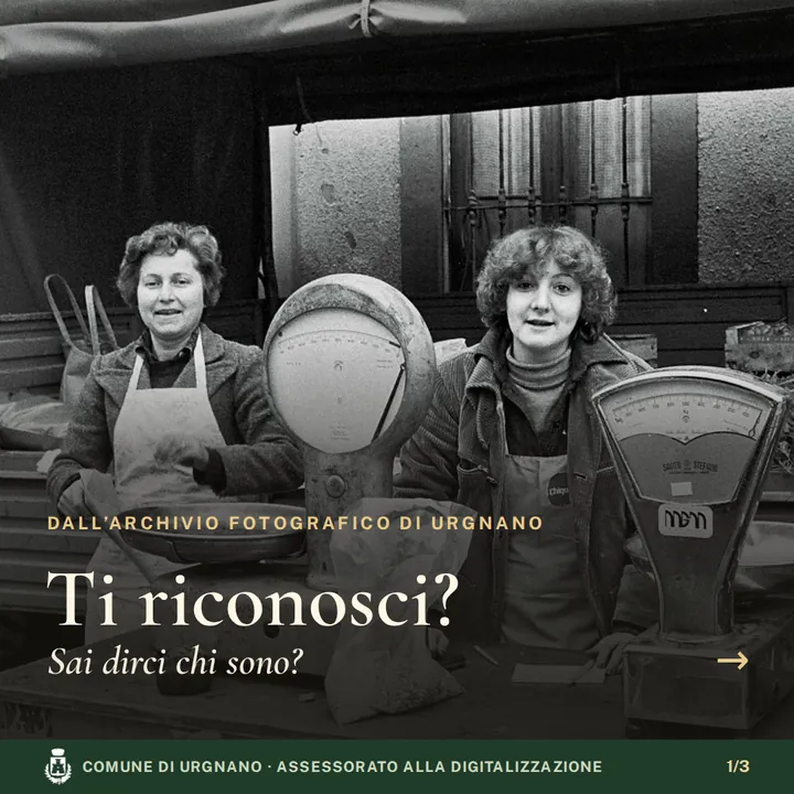 Prima schermata del carosello: due donne in una foto d'epoca e la domanda «Ti riconosci?»