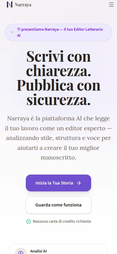 La home di Narraya su uno schermo di telefono